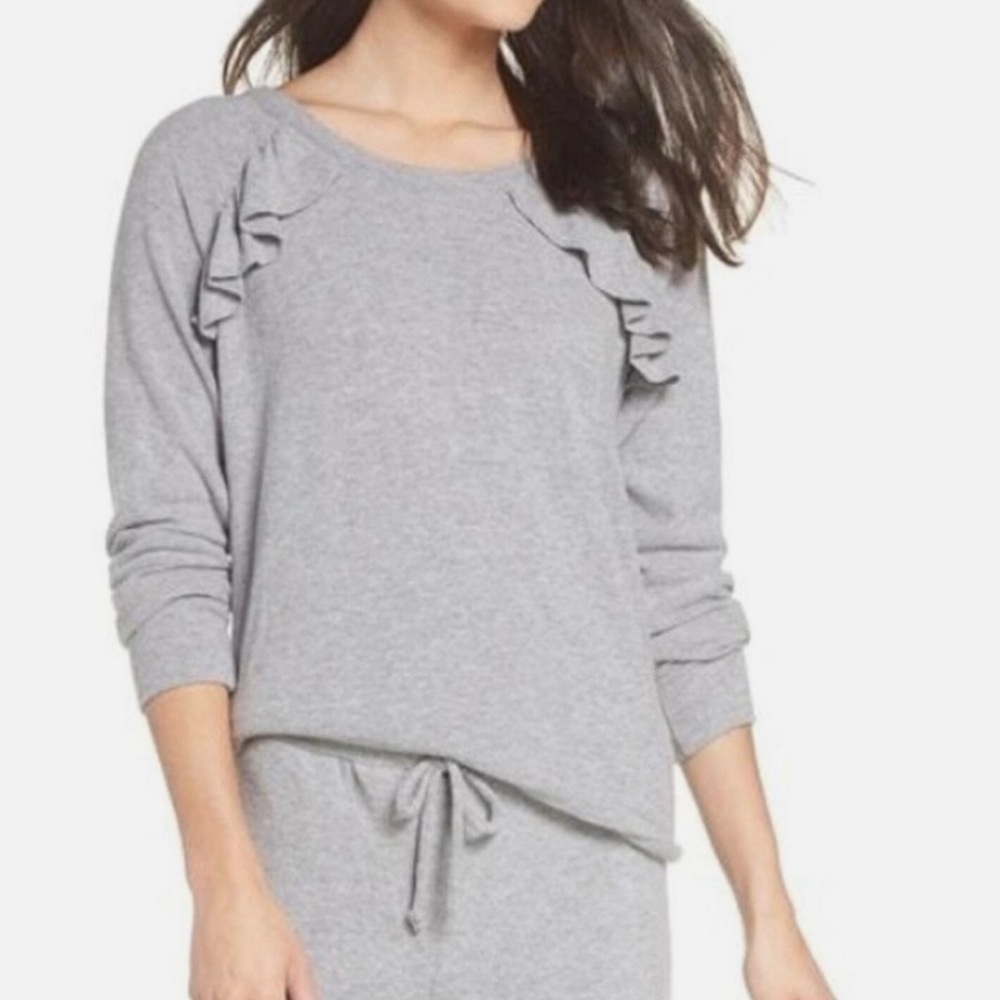 CHASER Love Ruffle Knit Pullover Charcoal Ruffle Sweatshirt Women’s Medium